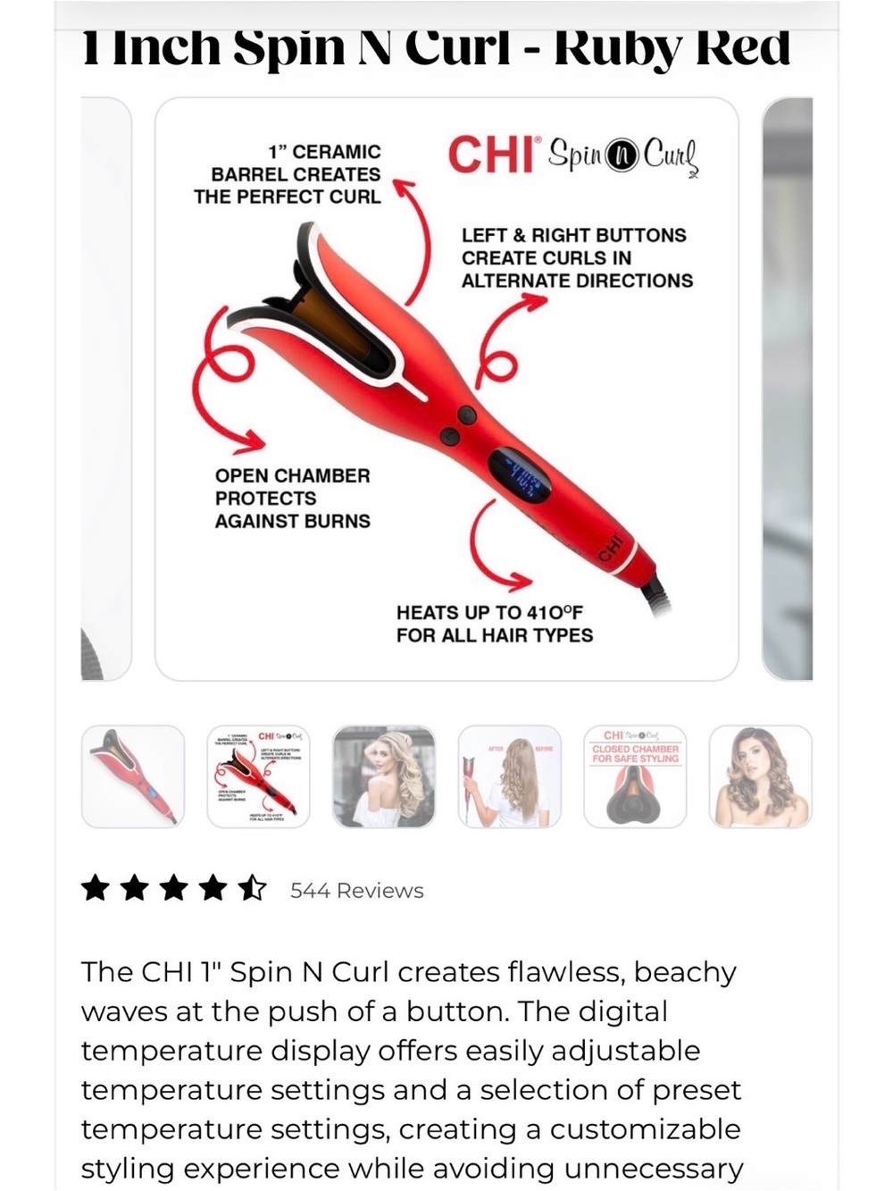 CHI 1" Spin N Curl Auto Curler - Ruby Red